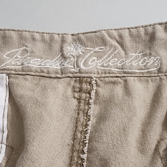 Tan Linen Cotton Cargo Shorts with Classic Design - Picture 7 of 11